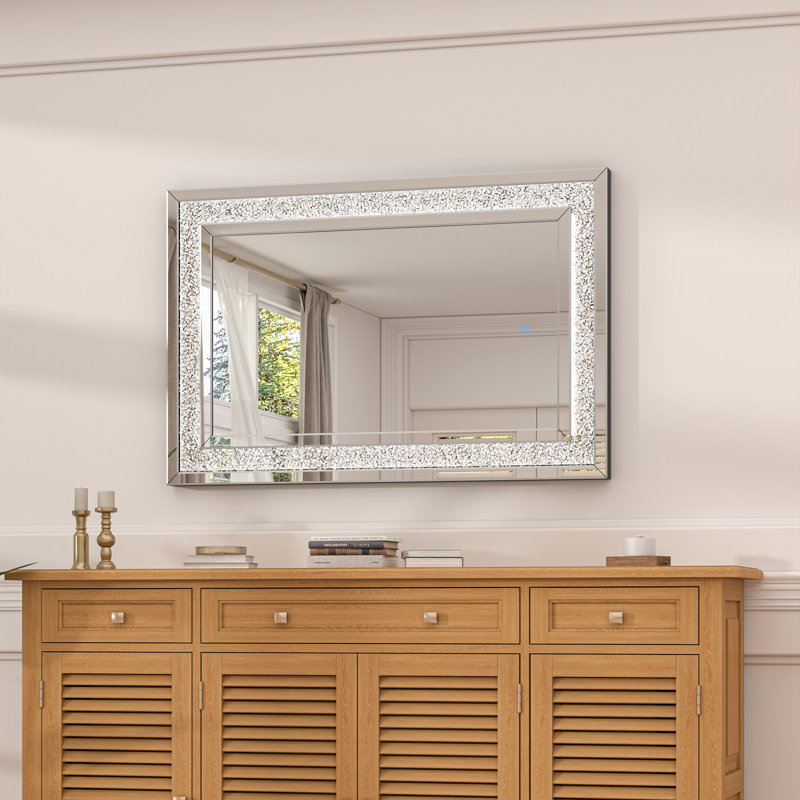 LED Diamond Wall Mirror with Dimmable Lights & 3 Color Modes, Crystal Diamond Vanity Mirror for Bathroom, Living Room, Bedroom