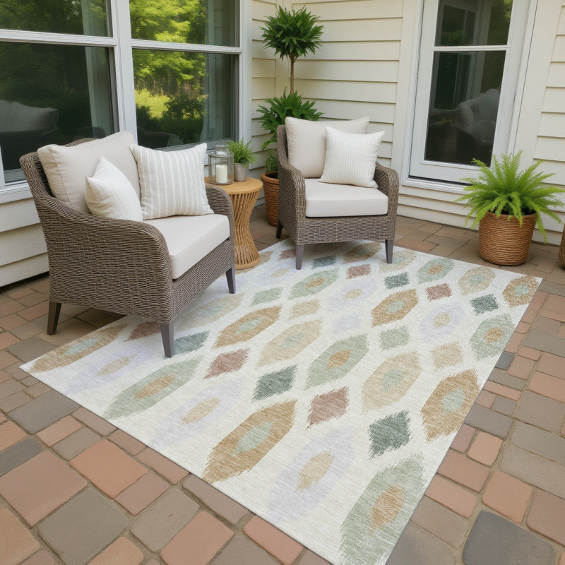 Tapis moderne Ceajay ACN3108 lavable à la machine pour intérieur et extérieur, Crème, 10 pi x 14 pi