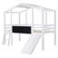 Lit mezzanine simple avec échelle, glissoire, tableau noir et bande lumineuse sur le toit - Lit mezzanine blanc pour enfants, peu encombrant
