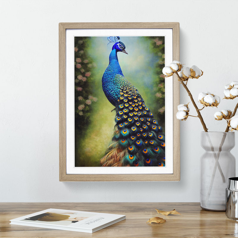 XV1022-4975X View Of A Peacock No.2 - - Wall Art, 48cm H x 36cm W, Oak Framed, White