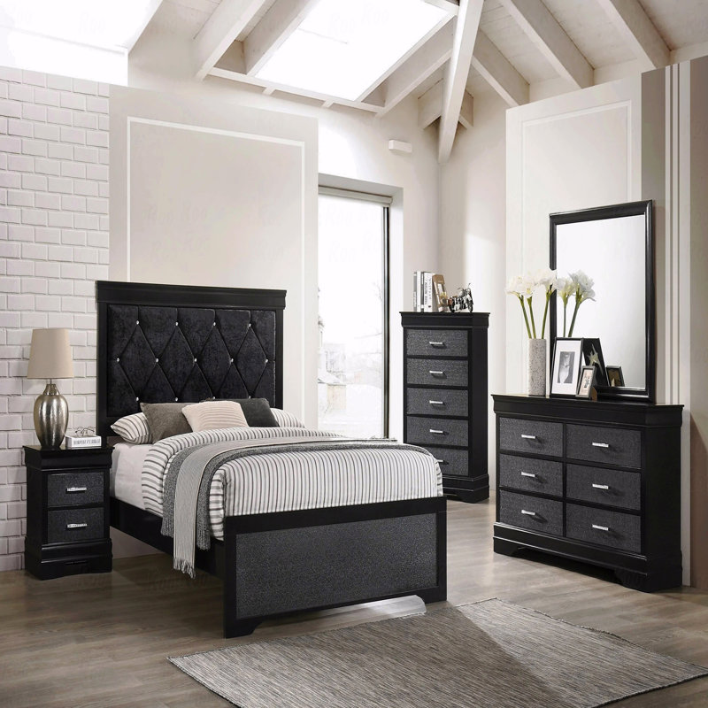 Mobilier de chambre à coucher à 5 tiroirs avec commode haute moderne 1Pc, Noir