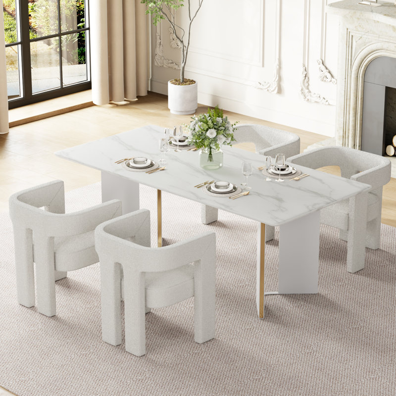 Ensemble de table de salle à manger 70 po, Blanc, 7 pièces : table, 6 chaises, Noir