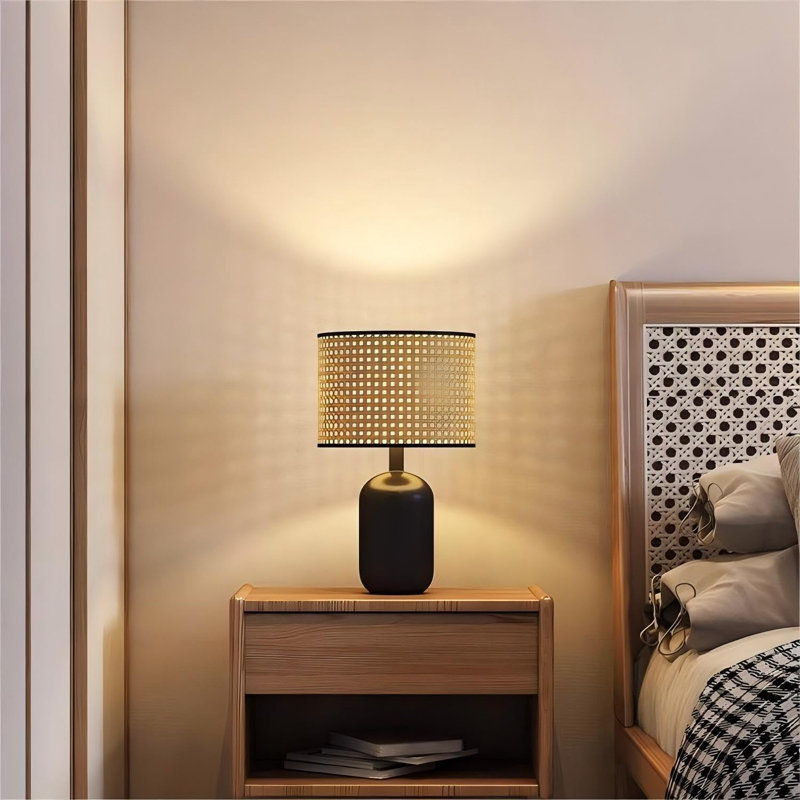 Rattan Table Lamp With Metal Base