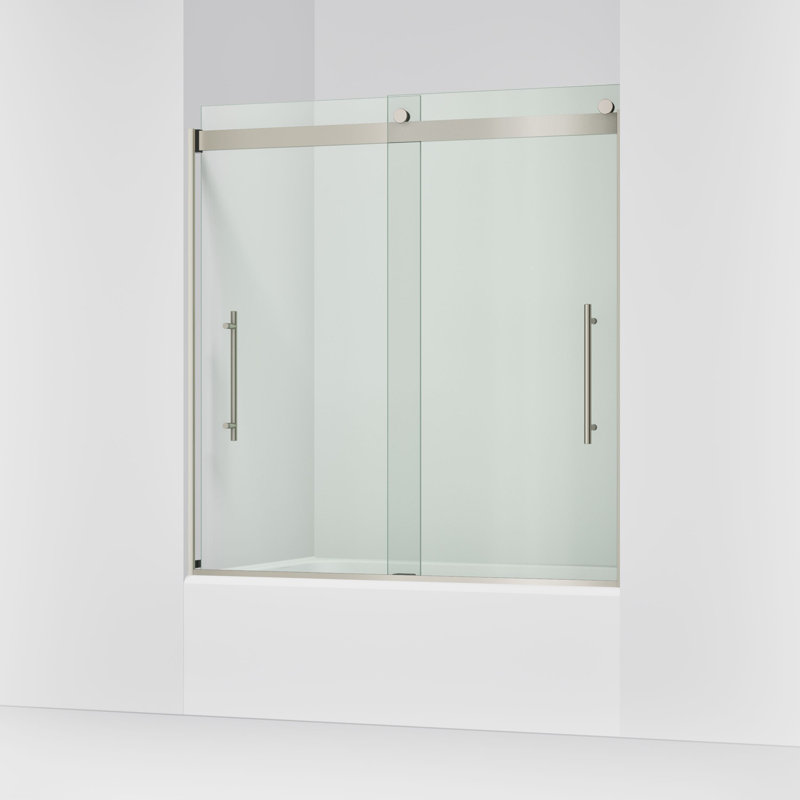 Levity Plus Less Sliding Bath Door, 61-9/16 In. H X 56-5/8 - 59-5/8 In. W, With 5/16 In.-Thick Crystal Clear Glass, Nickel