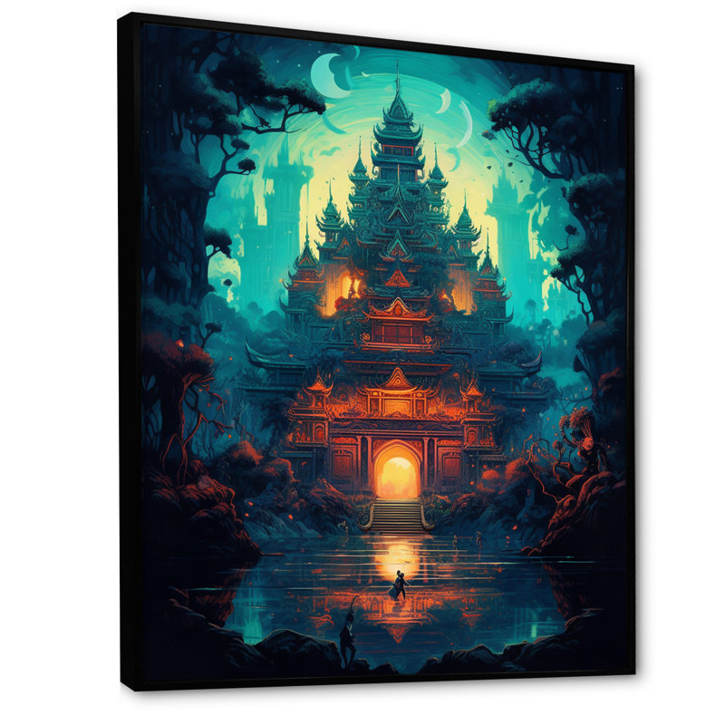 «Magical Buddhist Temple Dreamscape I», reproduction sur toile, Cadre flottant noir, H 44 po x l 34 po x P 1,5 po
