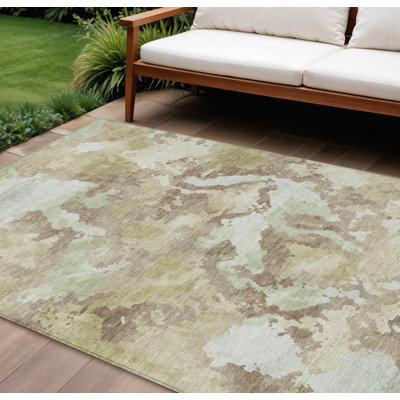 Tapis extérieur lavable abstrait taupe et ivoire 8 pi x 10 pi
