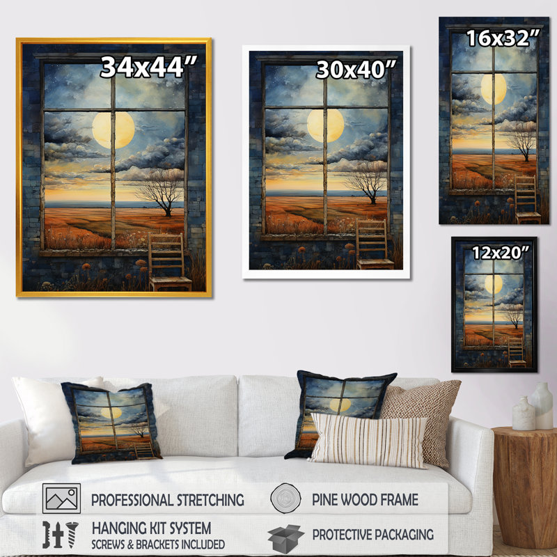 Meadow Horizon Farmhouse Windows I - Art mural de fenêtres de ferme, Cadre flottant noir, H 32 po x l 24 po x P 1 po