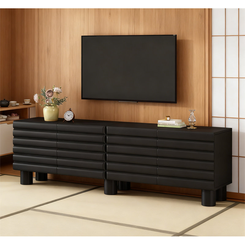 Stylish Thick Wavy Door TV Cabinet with Adjustable Shelves, Black