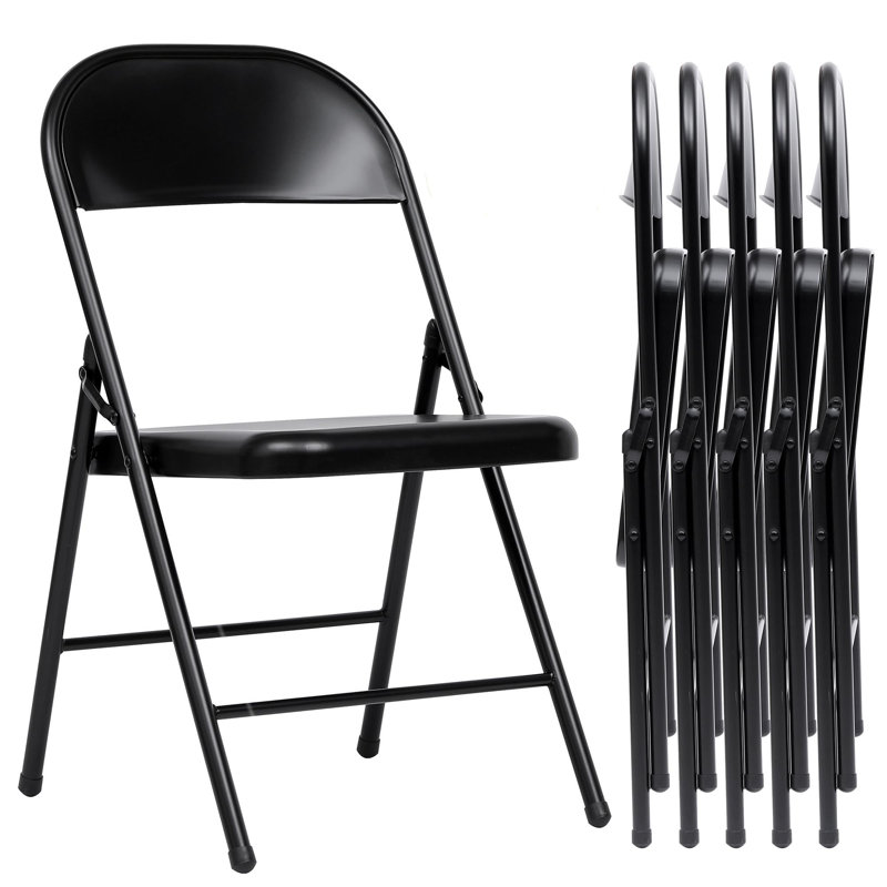 Chaise pliante rembourrée avec assise coussinée, structure en métal robuste d'une capacité de 330 lb, dossier ergonomique, chaise pliante portative noire (ensemble de 6)