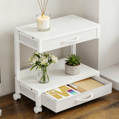 Support d'imprimante de bureau à 2 niveaux avec tiroirs en tissu et tablette de rangement, organisateur de bureau robuste en acier et en bois pour imprimante, scanneur, fax et fournitures