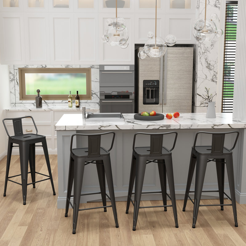 Devan Counter Stool with Metal Frame, Black, Bar Stool (30" Seat Height)