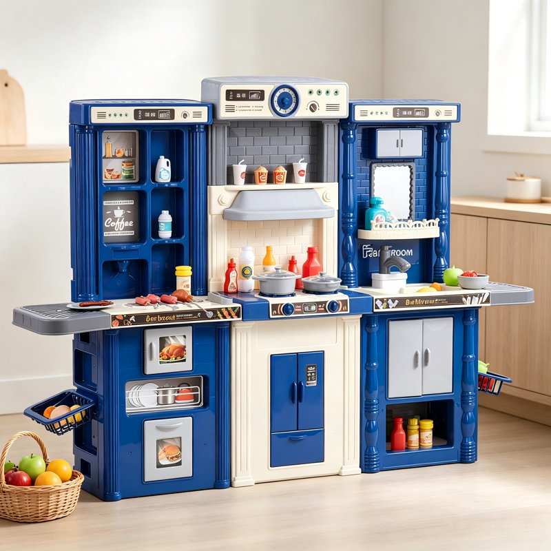 Ensemble de 74 pièces de cuisine bleues pour enfants, jouet de cuisine avec accessoires réalistes - Cadeau de Noël pour les 3 à 8 ans