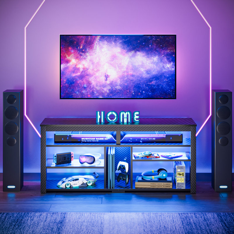 Led Tall Tv Stand, Entertainment Center For 55/60/65 Inch Tv, Gaming Tv Console With Storage For Ps4, Adjustable Shelf Modern High Tv Cabinet For Living Room Bedroom