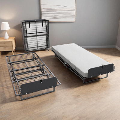 Folding Bed Storage-Friendly Twin Sleeper with Classic Black Metal Frame and Included 4-Inch Foam Mattress