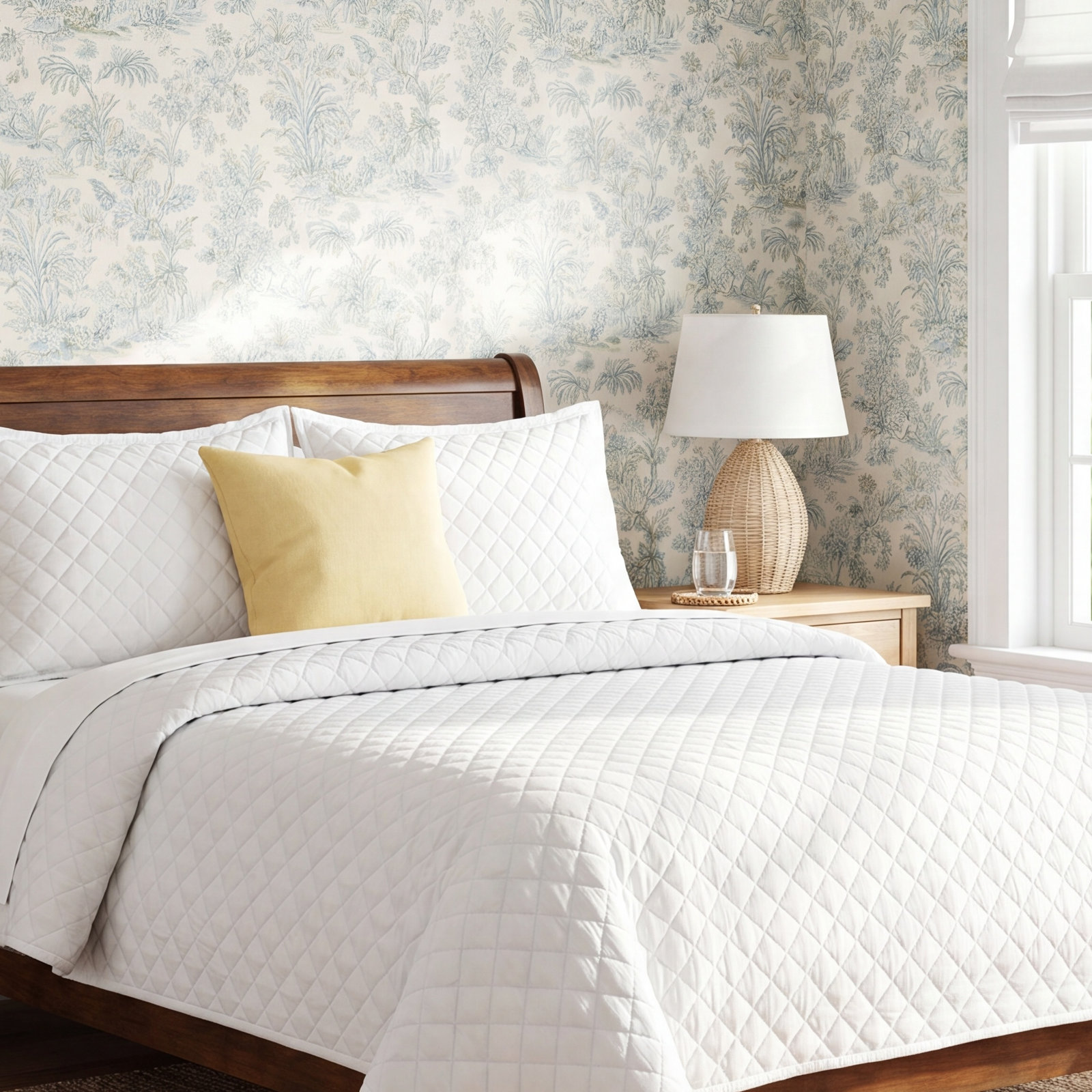 Gabriella Belgian Flax Linen Quilt Set, Queen Duvet Cover + 2 Shams, White