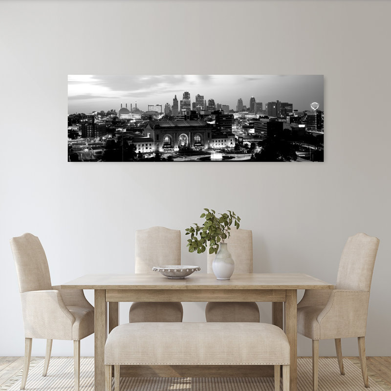 Union Station At Sunset With City Skyline In Background Kansas City Missouri USA by Dan Merkel - Wrapped Canvas Panoramic Print
