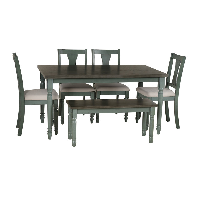 Io 6-Piece Two Toned Wood and Upholstered Dining Set, Teal