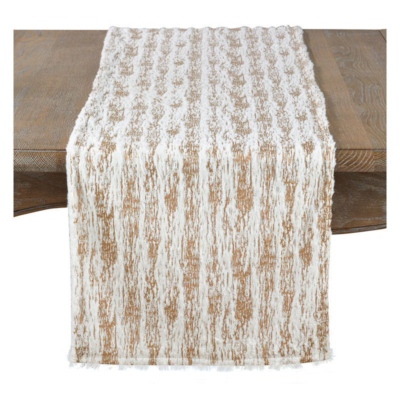 Tarrytown Textured Faux Fur with Brushed Metallic Foil Print Table Runner, 72" x 16", Gold