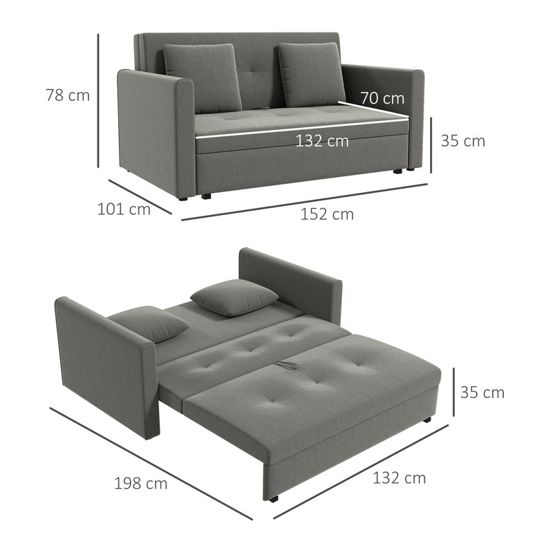 Mikiyas 2 Seater Polyester Sofa Bed, Gray Cotton Blend