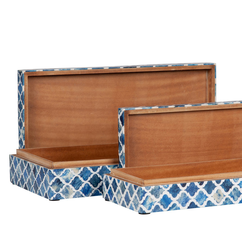 Boîte décorative en bois et os, Bleu