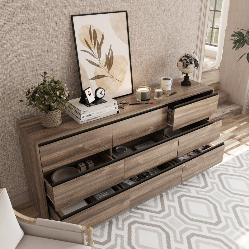 Large  71" W- Dresser With 9 Drawers, Brown