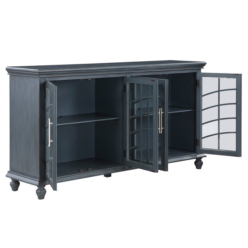 71.75 in. Blue Solid Wood 4 Door Media Credenza_Sideboard