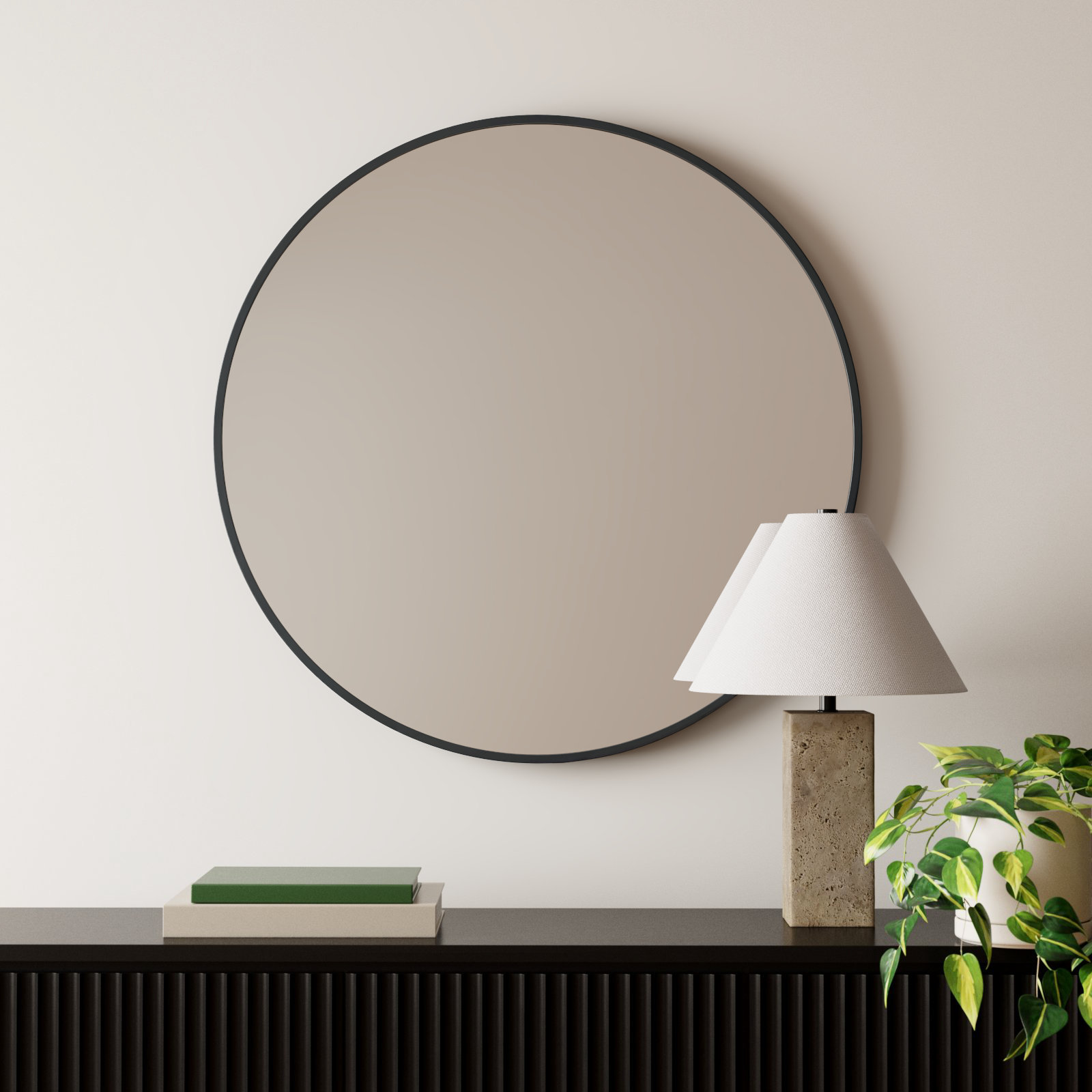 Hub Rubber Round Mirror, Black, 37'' x 37''