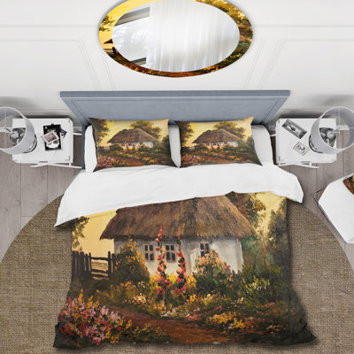 Traditional Cottage At Sunset In Autumn - Traditional Duvet Cover Set - Microfiber Polyester