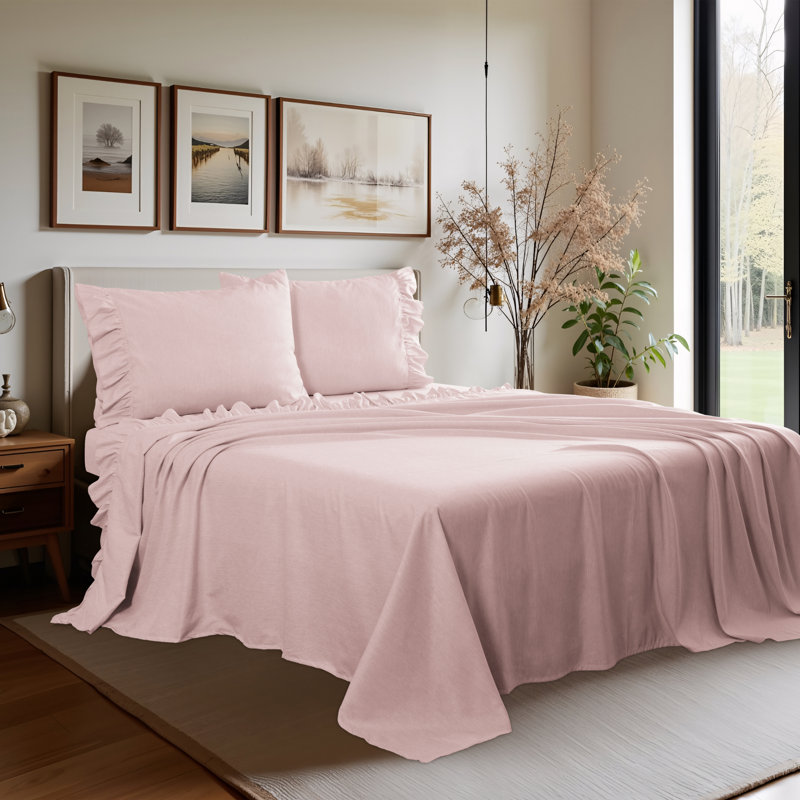 Shabby Chic Printed Pin Stripe Sheet Set, Twin, Blush