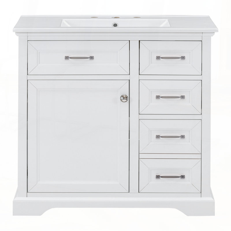 Ensemble de meuble-lavabo avec lavabo en céramique et plusieurs options de rangement pour la salle de bain, Blanc