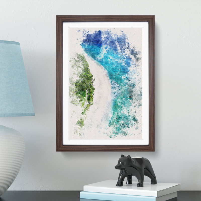 Maldives Paradise Beach - Picture Frame Painting Print, 63cm H x 45cm W x 2cm D, Walnut Framed