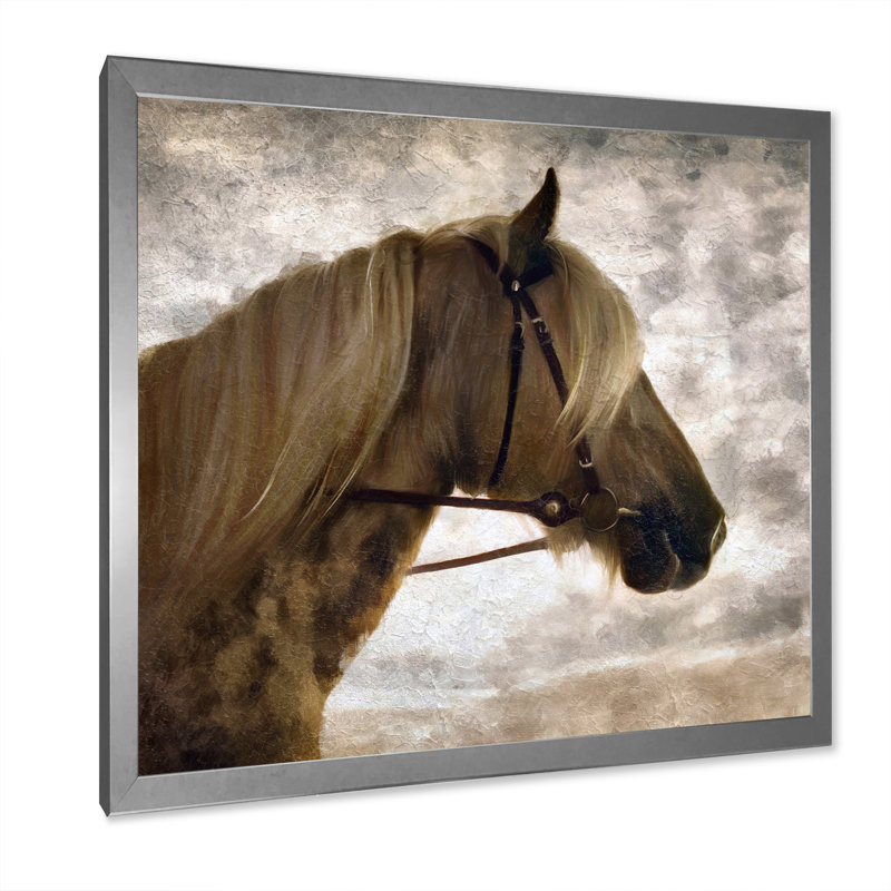 Portrait de cheval andalou - Peinture sur toile, H 36 po x l 36 po x P 1,5 po, Cadre de coin argenté fermé