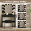 Bureau de maquillage avec 10 ampoules Hollywood, conception cannelée, station de charge, tiroirs et tablettes ouvertes