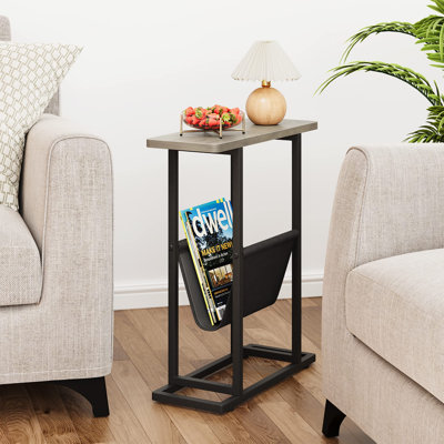 Table d'appoint pour petits espaces, table de chevet mince avec support de rangement