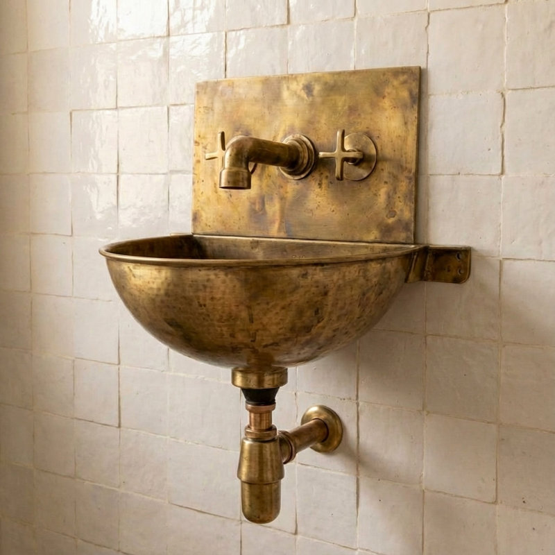 Lavabo de salle de bain mural rétro en laiton non laqué 13 po - Lavabo seulement, Évier seulement, 16"