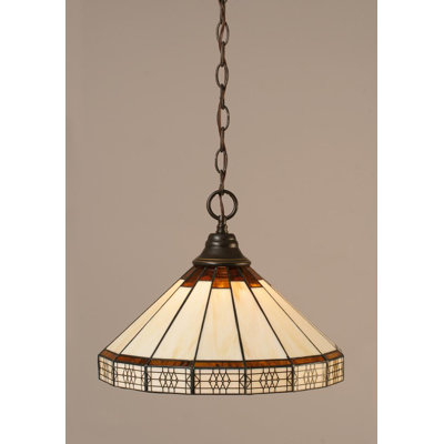 Chain Hung Pendant With 15" Honey & Brown Mission Art Glass