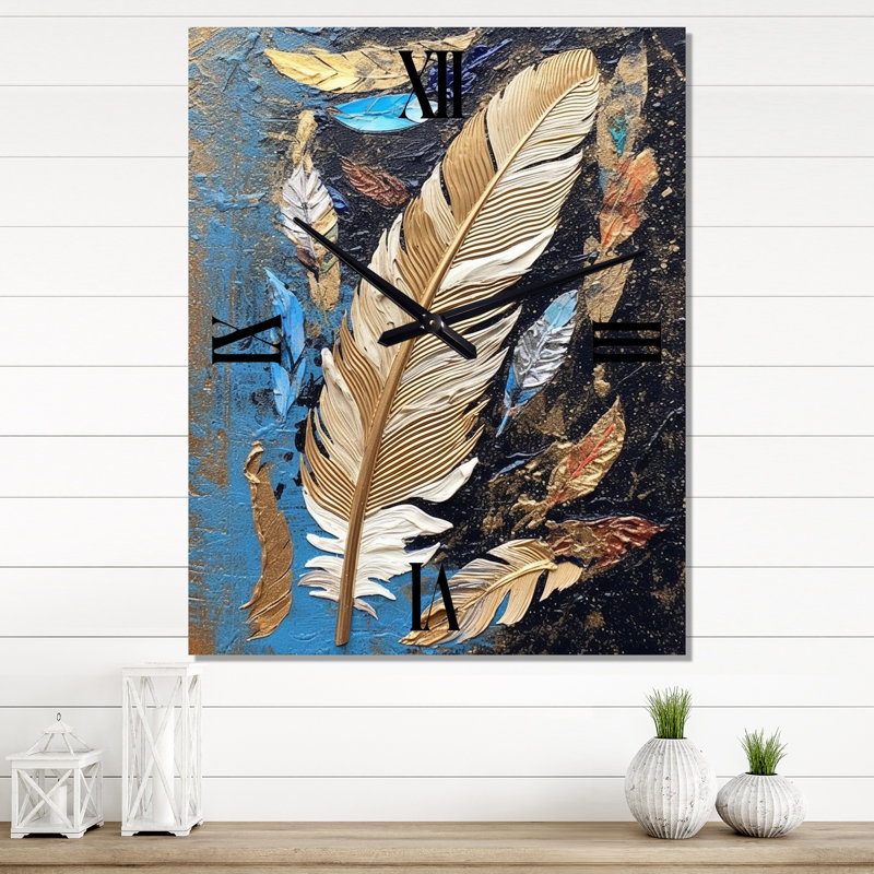 Boho Glam exquis or sur plume, peinture - Horloges murales en plumes, Petit