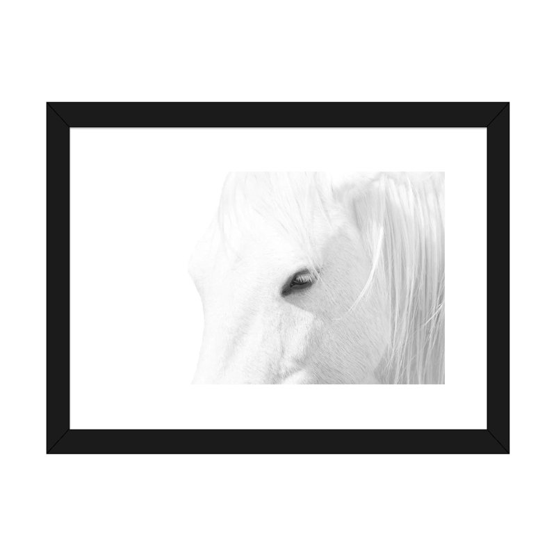 « Cheval blanc » par Marco Carmassi-impression d’art graphique, H 24 po x l 32 po x P 1 po, Papier noir, Blanc