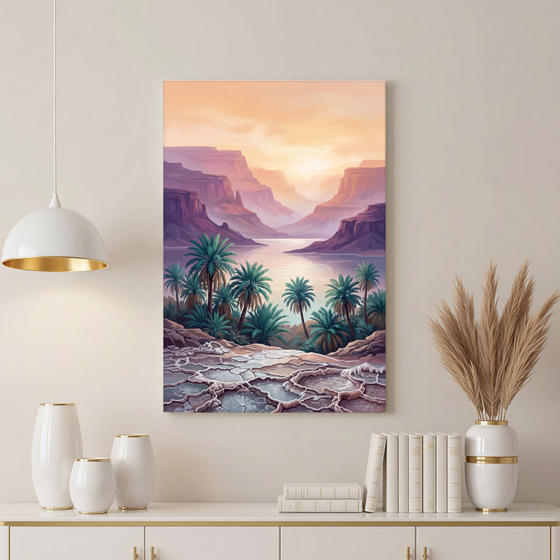 Art mural sur toile mauve et orange avec des palmiers, 18"H x 12"W
