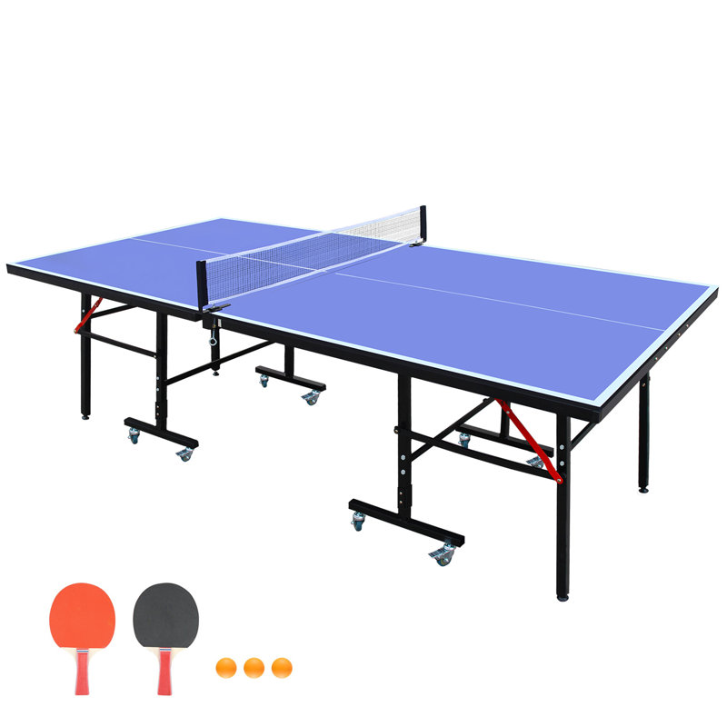 8Ft Mid-Size Table Tennis Table Foldable & Portable Ping Pong Table Set For Indoor Games With Net