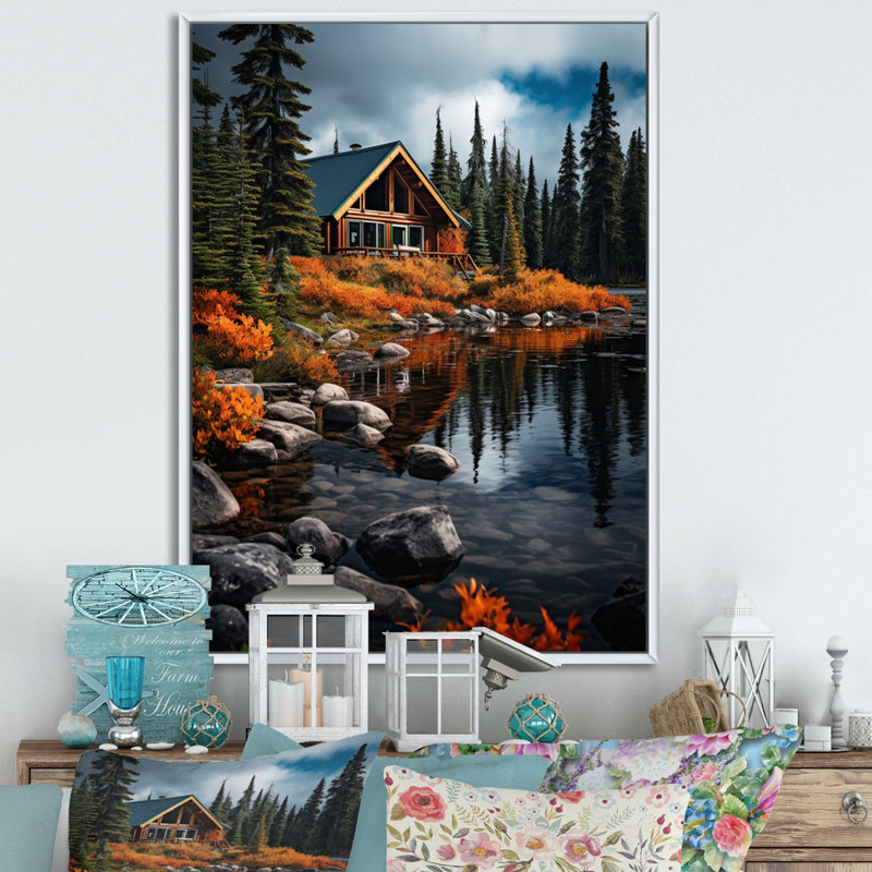 Ciela Canada Lakehouse Retreat II, reproduction sur toile, H 32 po x l 16 po x P 1 po, Cadre flottant blanc