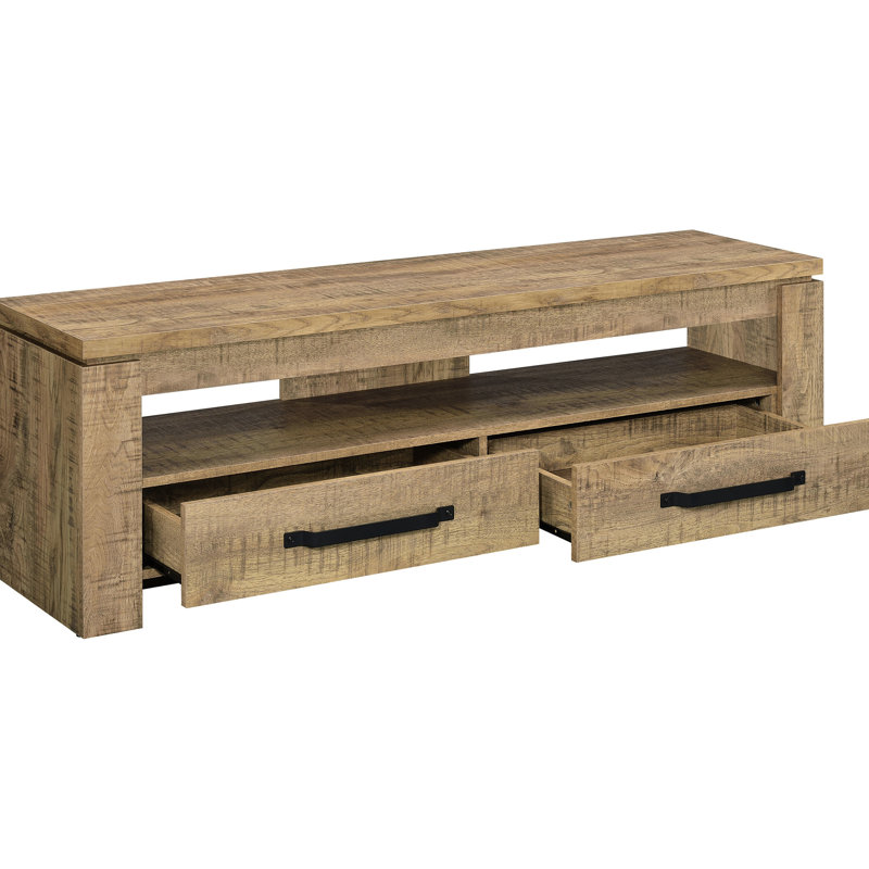Vintage Distressed Wood TV Stand with Drawers & Open Storage