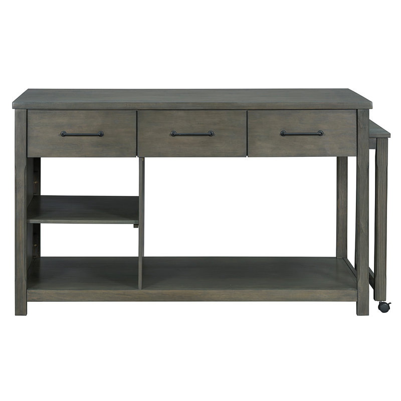 Extendable Kitchen Island With Storage, Multi-Functional Kitchen Cart With Built-In Power Outlets, Retro Kitchen Island On Wheels With Drawers And Open Shelves