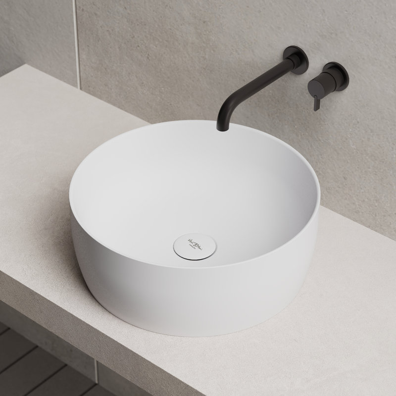 Lavabo vasque de salle de bain rond à surface solide 15 "MonBlari - blanc mat, Blanc mat
