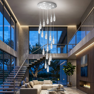 18-Light 138" Modern Led Dimmable Chandelier With Remote Silver