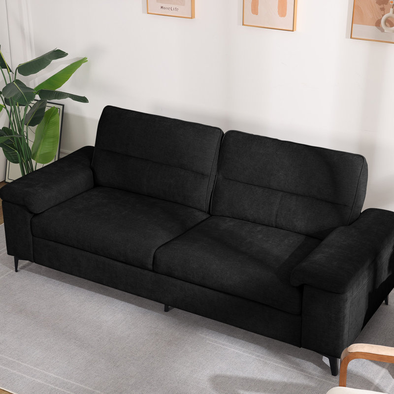 89” Modern Chenille Sofa Adjustable Armrest Couch, Dark Gray