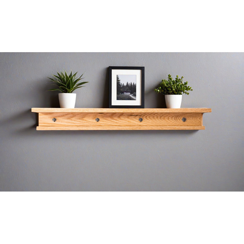 Rayne 3 Piece Oak Shelves With Hooks, 5.75" H x 48" W x 5" D
