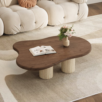 47.26'' Cloud Shape Coffee Table, Wood Coffee Table with 4 Cylindrical Legs