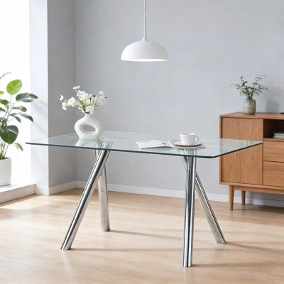 Table de salle à manger en verre trempé de 51 pouces avec pieds en métal robustes, alliant sécurité, durabilité et design élégant pour les maisons modernes