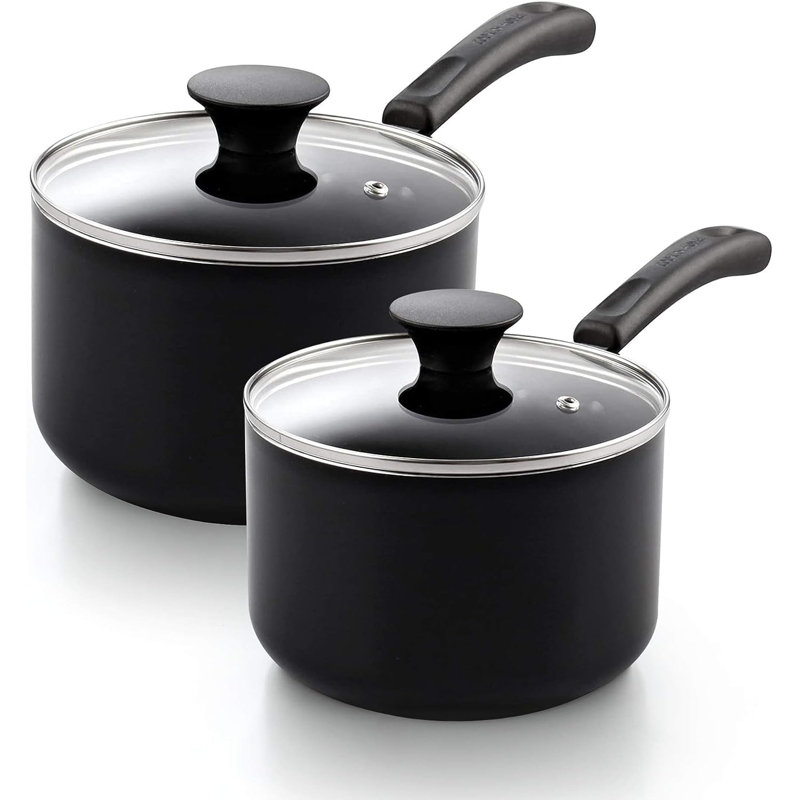 Ensemble de casseroles antiadhésives 1Qt et 2Qt, casseroles multi-usages avec ustensiles de cuisine avec couvercle en verre, aluminium
